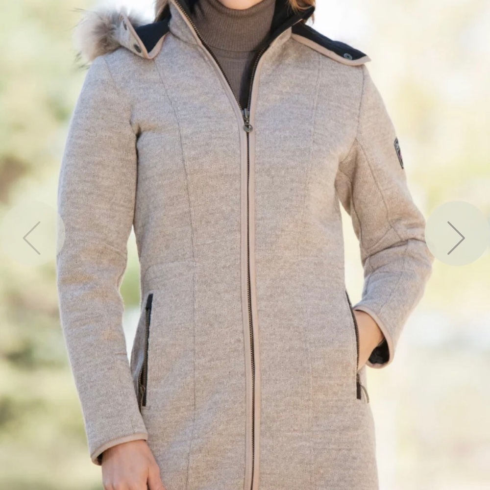 DALE OF NORWAY ‘Colorado’ Knitshell Wool Long Coat, Size Large, Color Sand